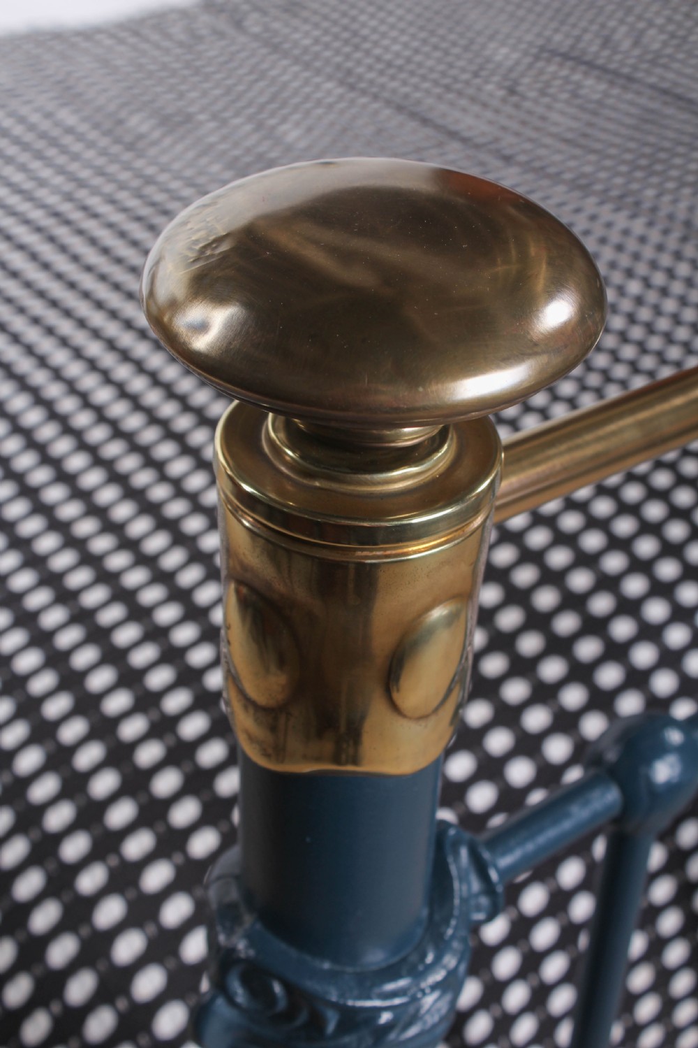 Captivating Victorian brass and iron king size  bed in Hague blue View II