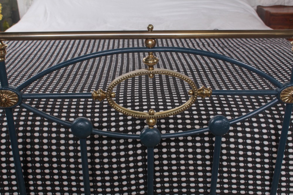 Captivating Victorian brass and iron king size  bed in Hague blue View IV