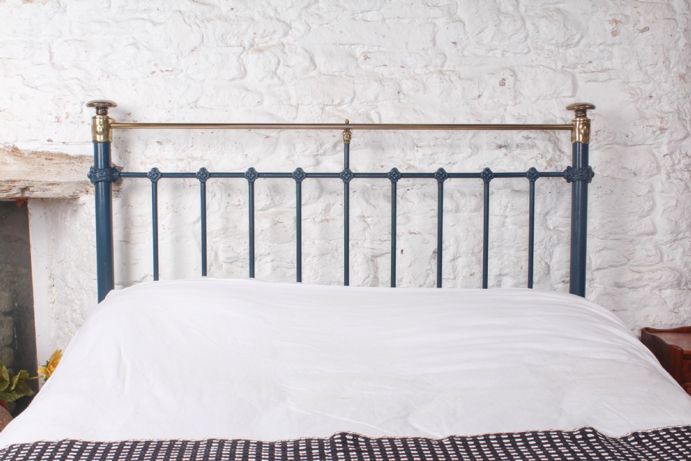 Captivating Victorian brass and iron king size  bed in Hague blue View VII