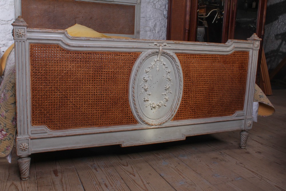 Fabulous French original aged paint king size caned bed View V