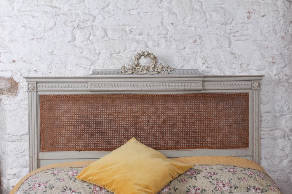 Fabulous French original aged paint king size caned bed View VII