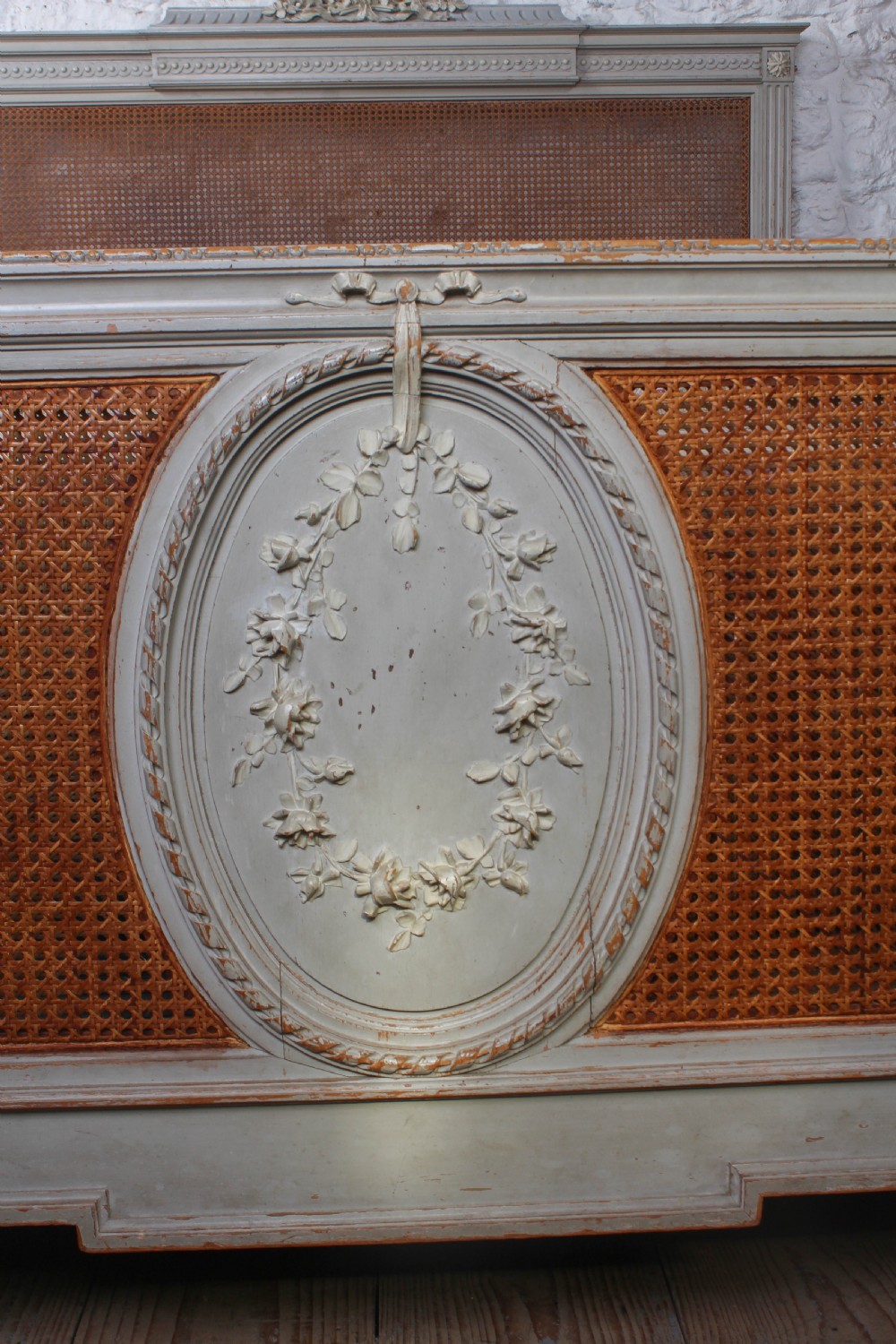 Fabulous French original aged paint king size caned bed View VIII