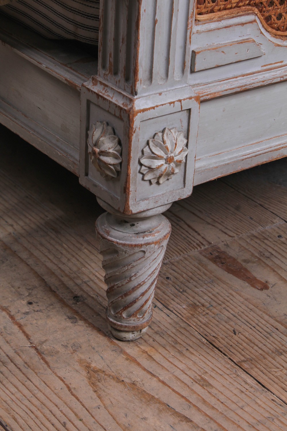 Fabulous French original aged paint king size caned bed View X