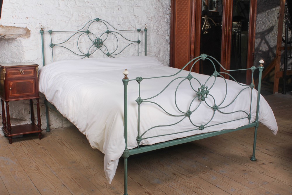 Very rare and pretty early Victorian king size bed in soft green