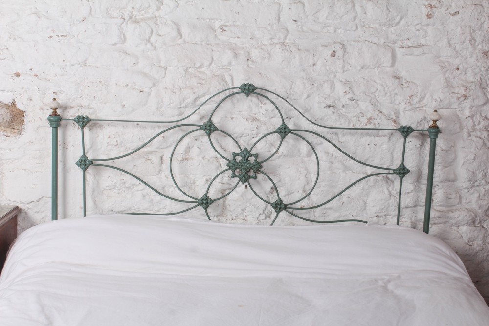 Very rare and pretty early Victorian king size bed in soft green View VI