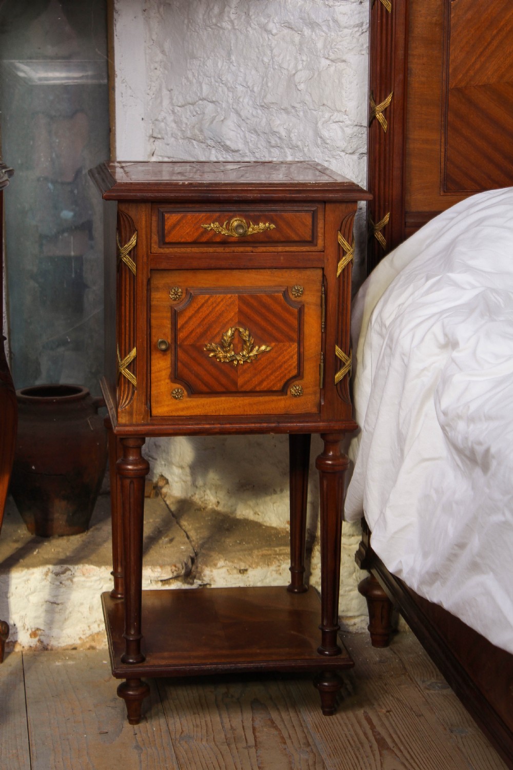Handsome Louis XVI walnut bedroom suite with king size bed View III