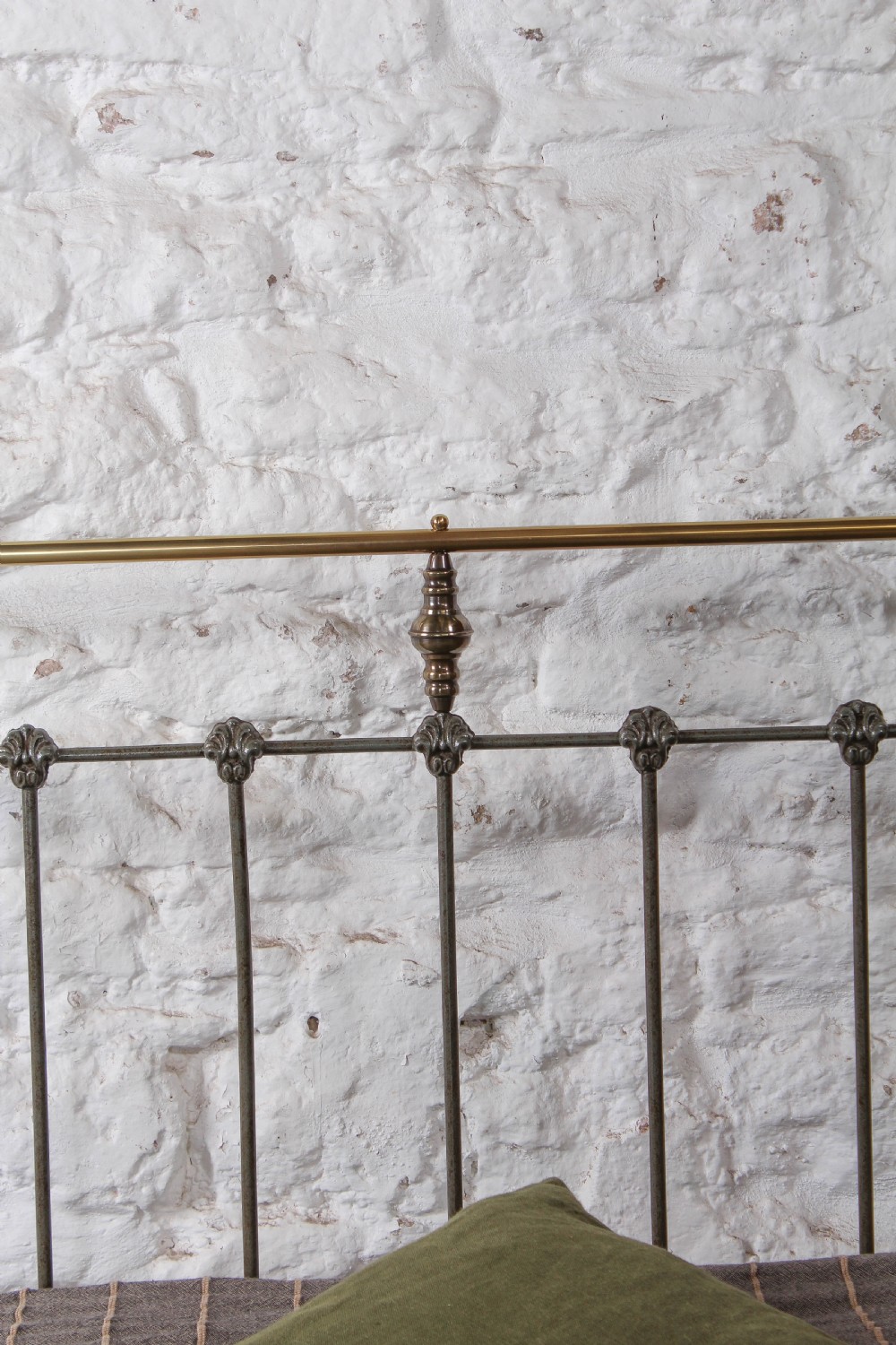 Gorgeous green and aged brass double no end bed View IV