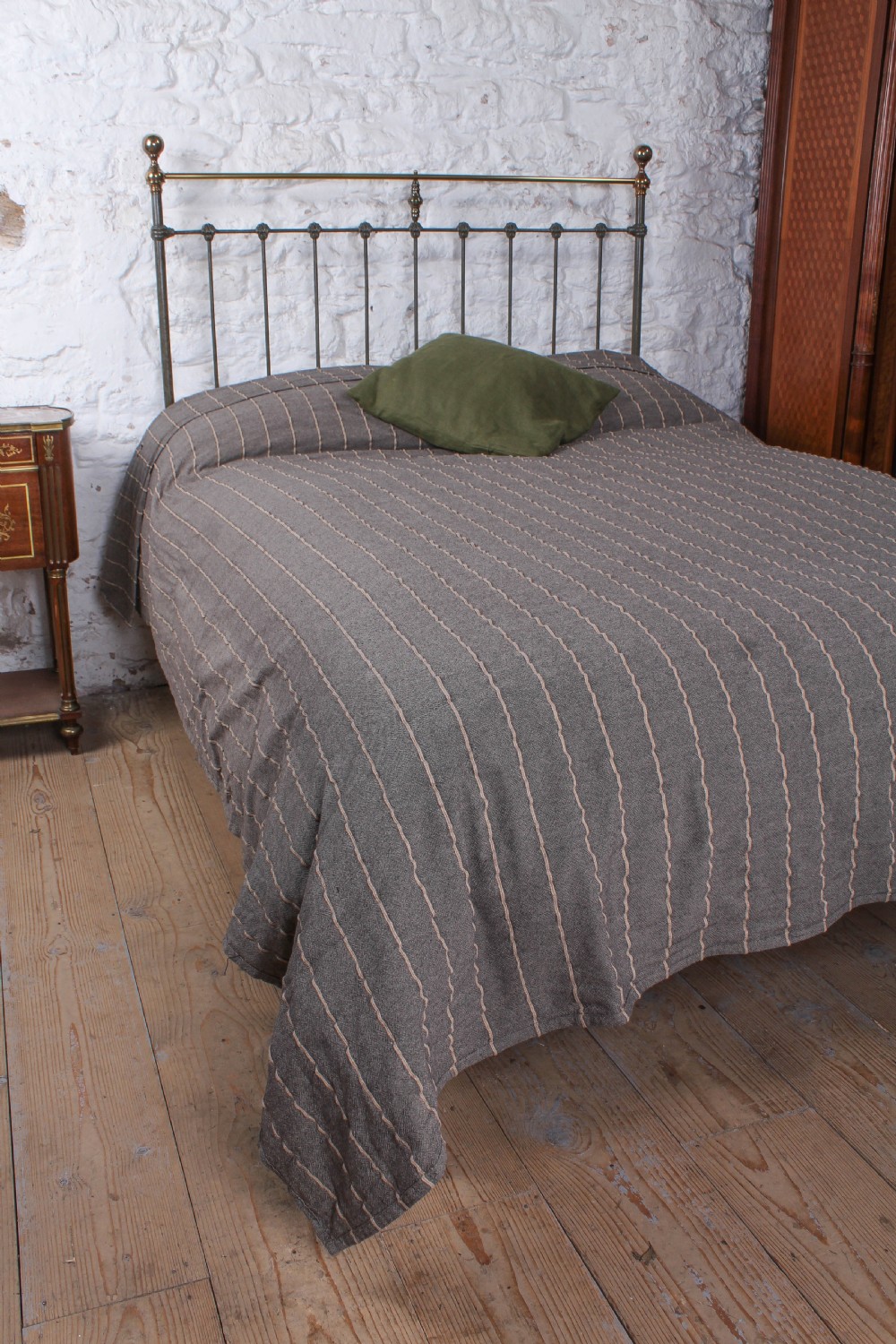 Gorgeous green and aged brass double no end bed View V