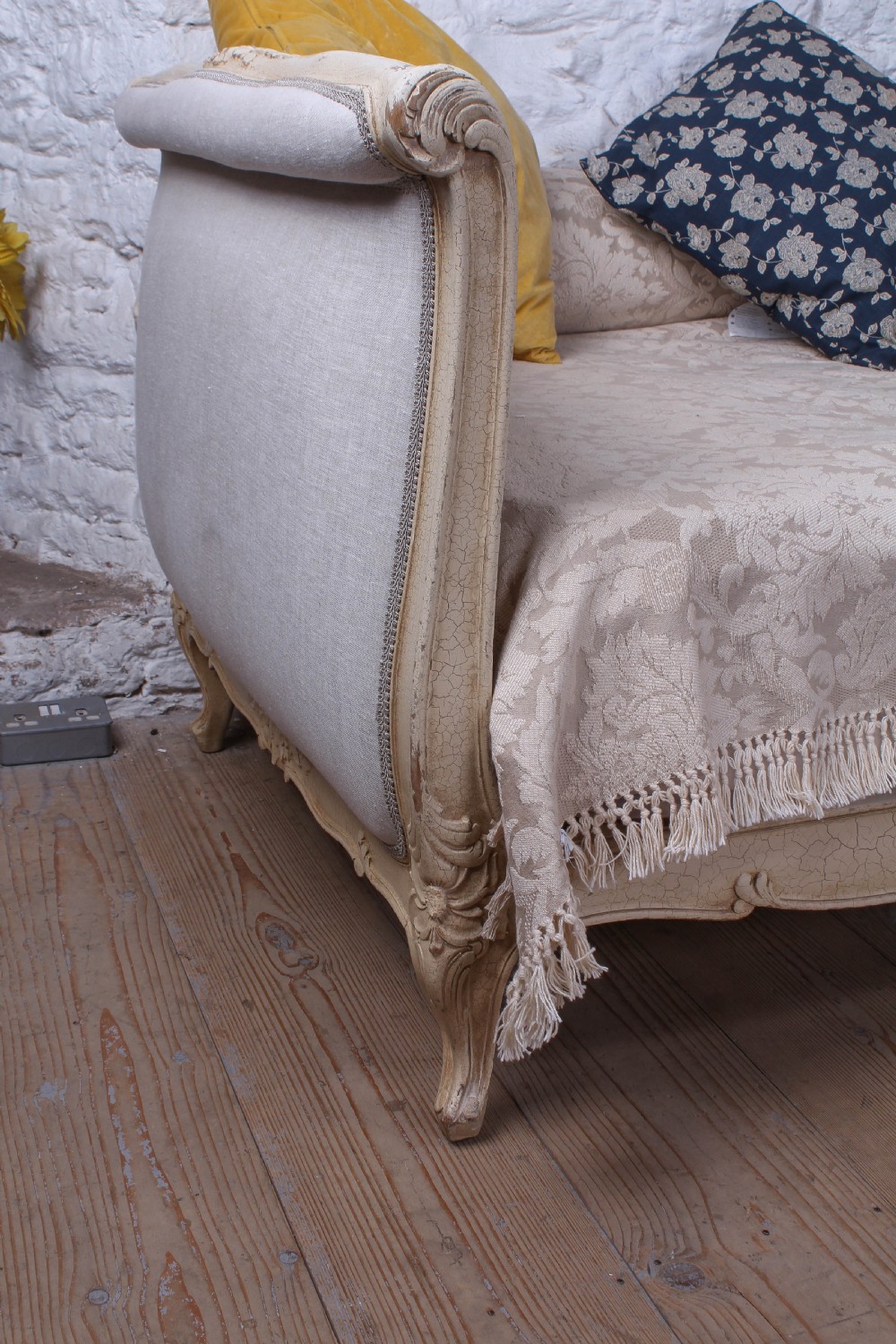 Stylish and practical Louis XV Newly Upholstered Single/Day bed.  View III