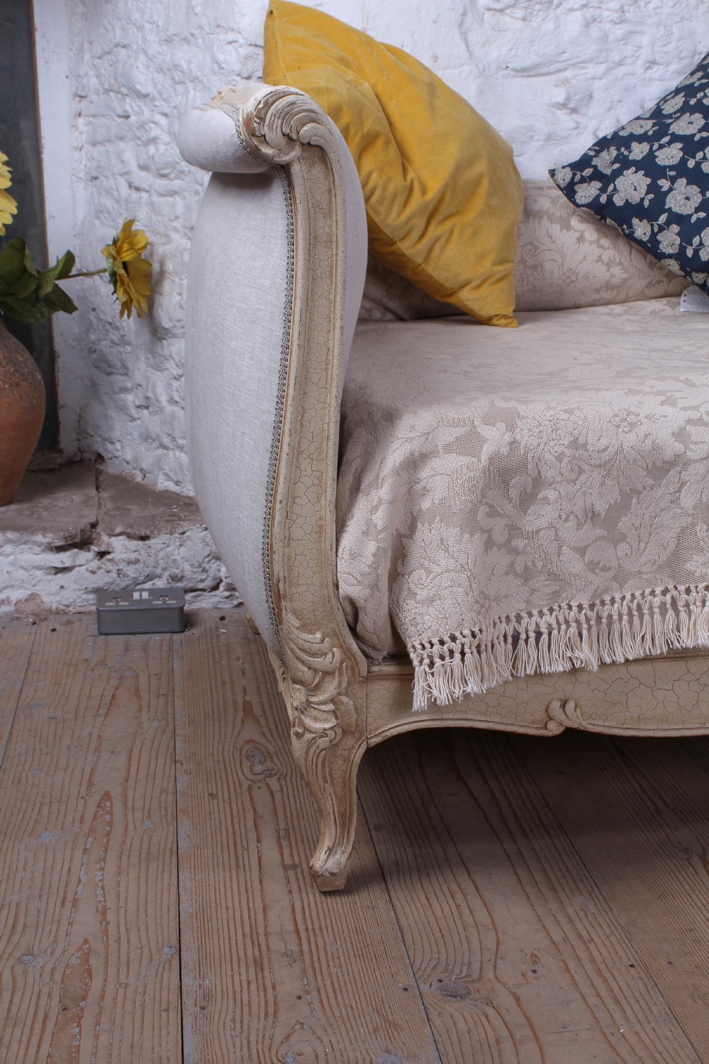 Stylish and practical Louis XV Newly Upholstered Single/Day bed.  View VI