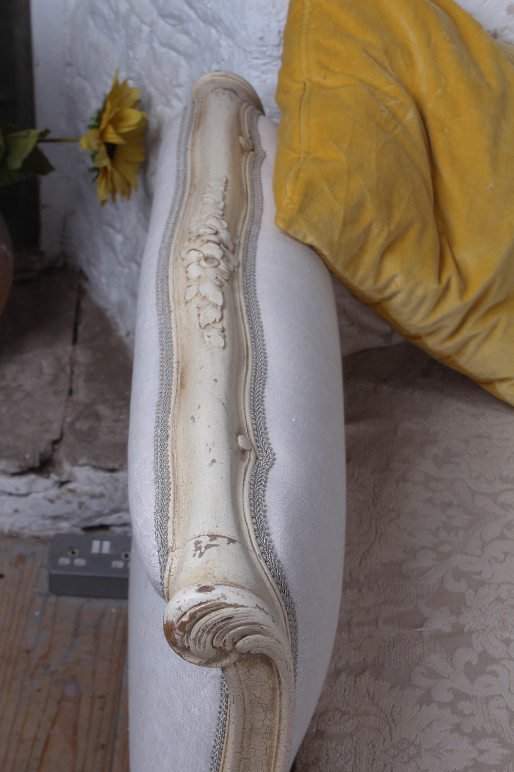 Stylish and practical Louis XV Newly Upholstered Single/Day bed.  View VIII