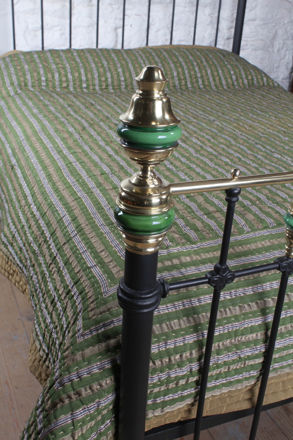 Unique and Captivating Iron and Brass King size Bed with Porcelain Detail.  View IV