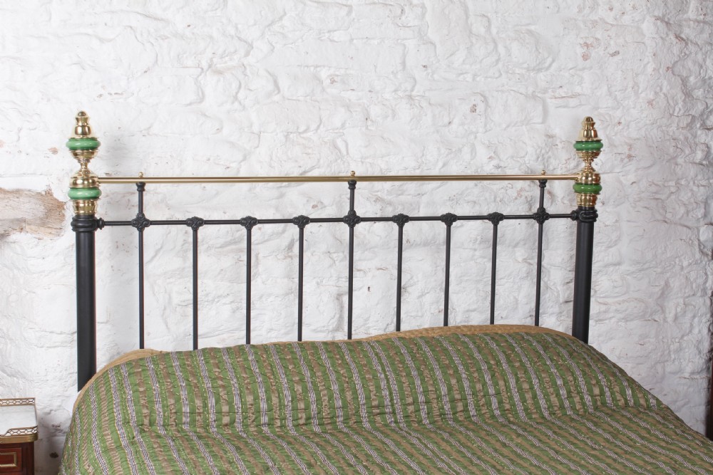 Unique and Captivating Iron and Brass King size Bed with Porcelain Detail.  View VII