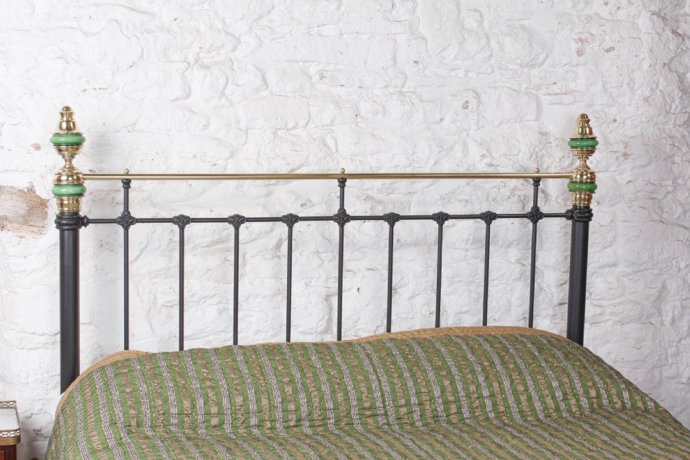 Unique and Captivating Iron and Brass King size Bed with Porcelain Detail.  View IX