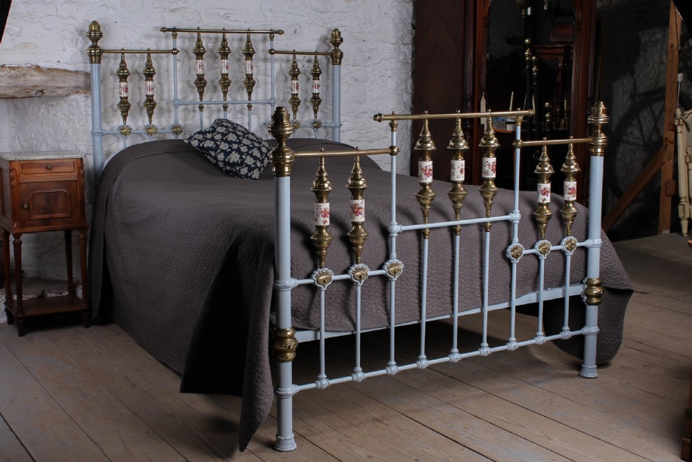 Spectacular Victorian brass and iron kingsize bed with porcelain details