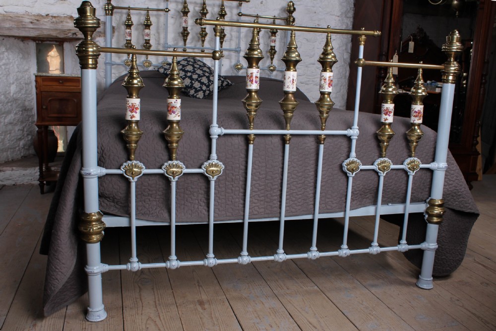 Spectacular Victorian brass and iron kingsize bed with porcelain details View II
