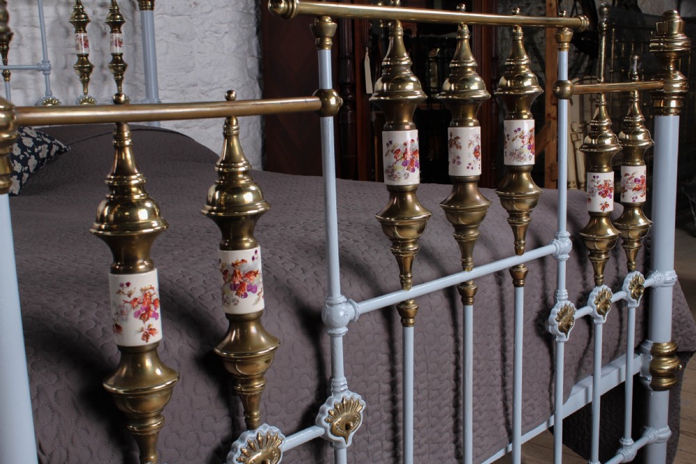 Spectacular Victorian brass and iron kingsize bed with porcelain details View IX