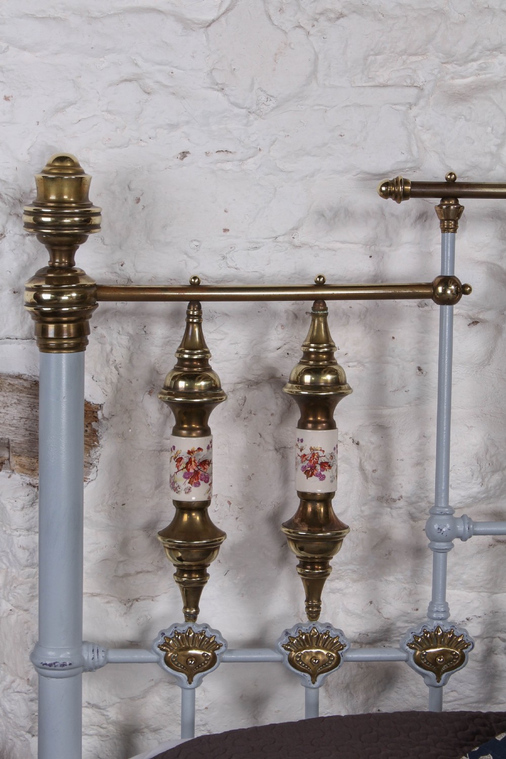 Spectacular Victorian brass and iron kingsize bed with porcelain details View XI