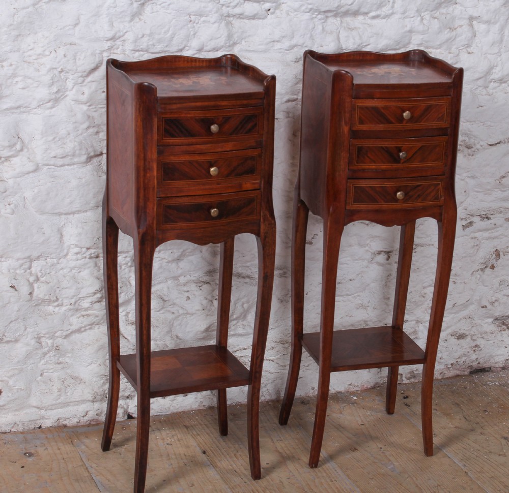 Fabulous French Fruitwood Marquetry Bedsides
