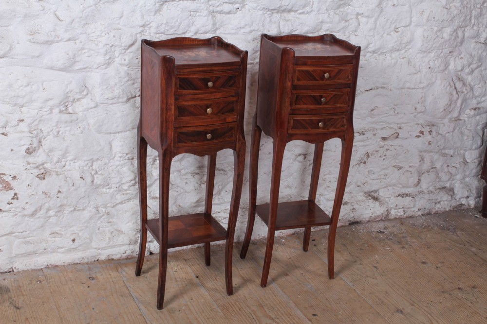 Fabulous French Fruitwood Marquetry Bedsides View II