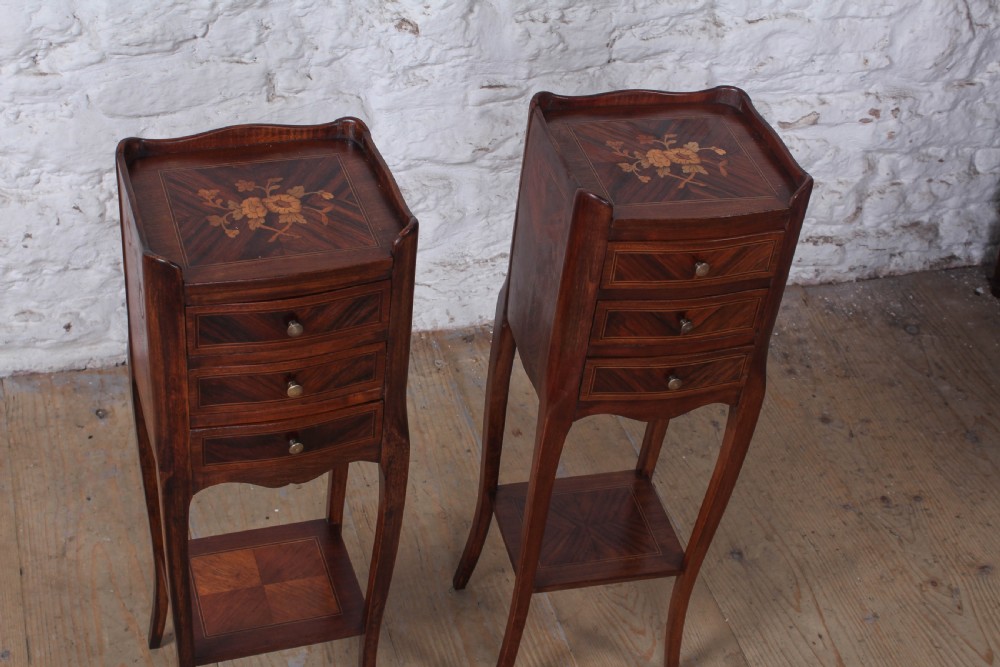 Fabulous French Fruitwood Marquetry Bedsides View V