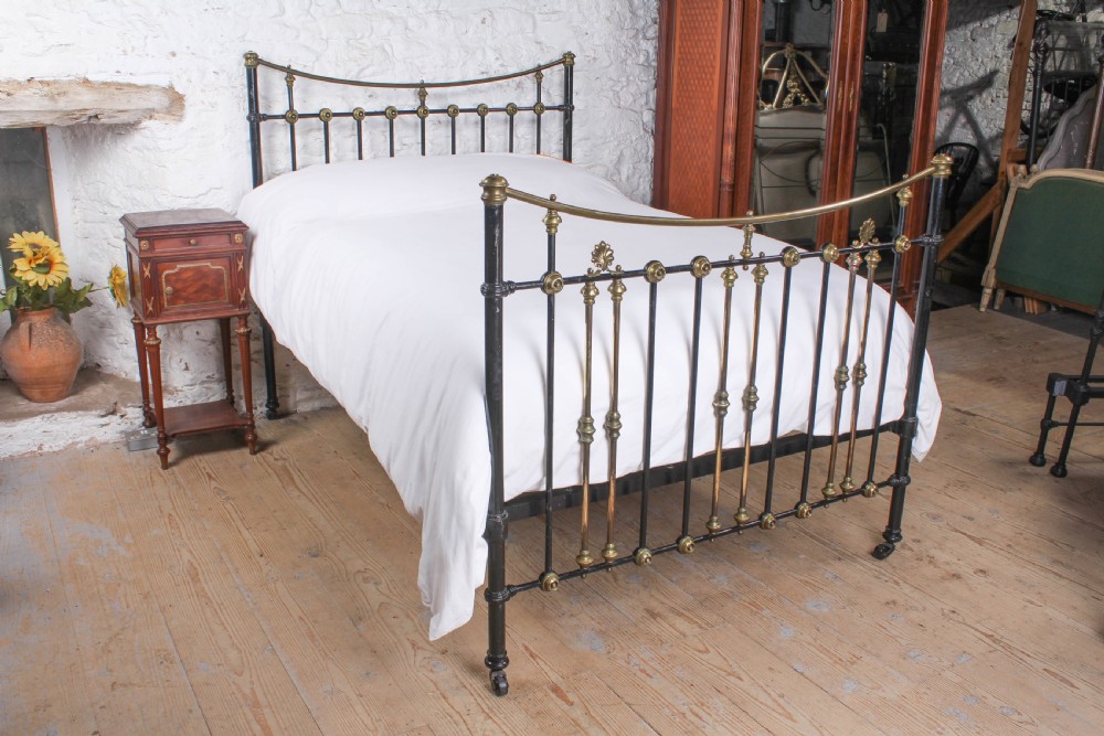 Tastefully Ornate Edwardian Dip Rail Brass and Iron Double Bed