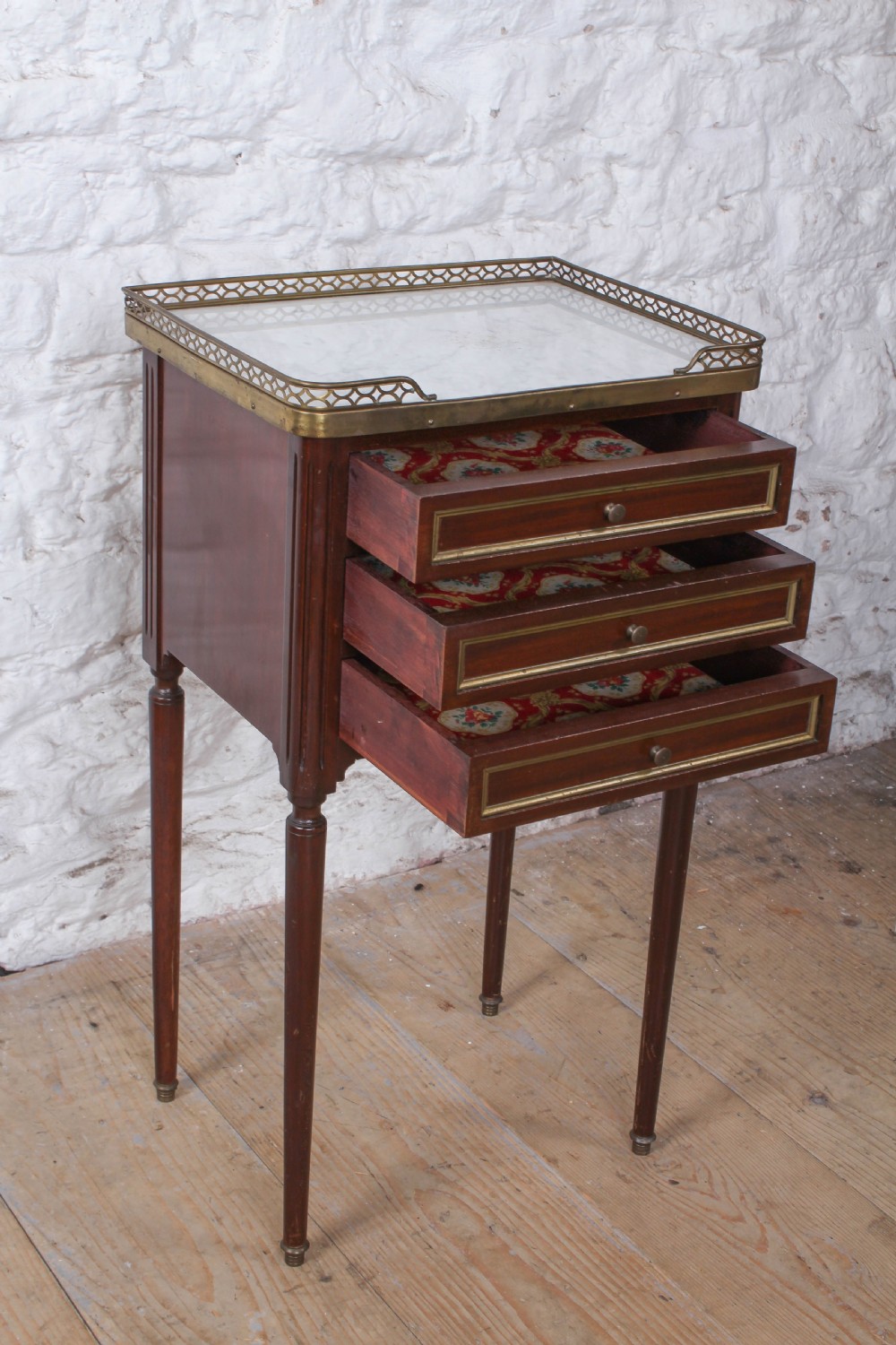 Very nice mahogany three drawer bedside View III