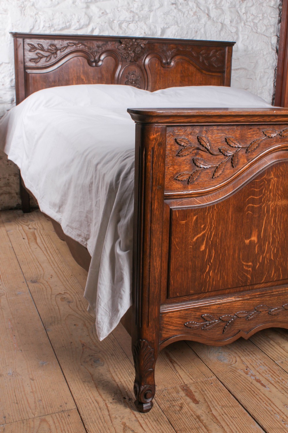Floral and Foliate Carved Oak Provençale Style King Size Bed View III