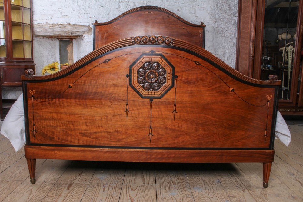 Charming Fruitwood Inlay Arts and Crafts King Size Bed View II