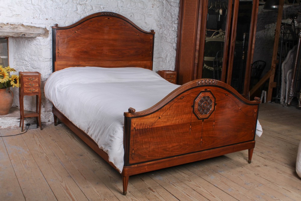Charming Fruitwood Inlay Arts and Crafts King Size Bed View III