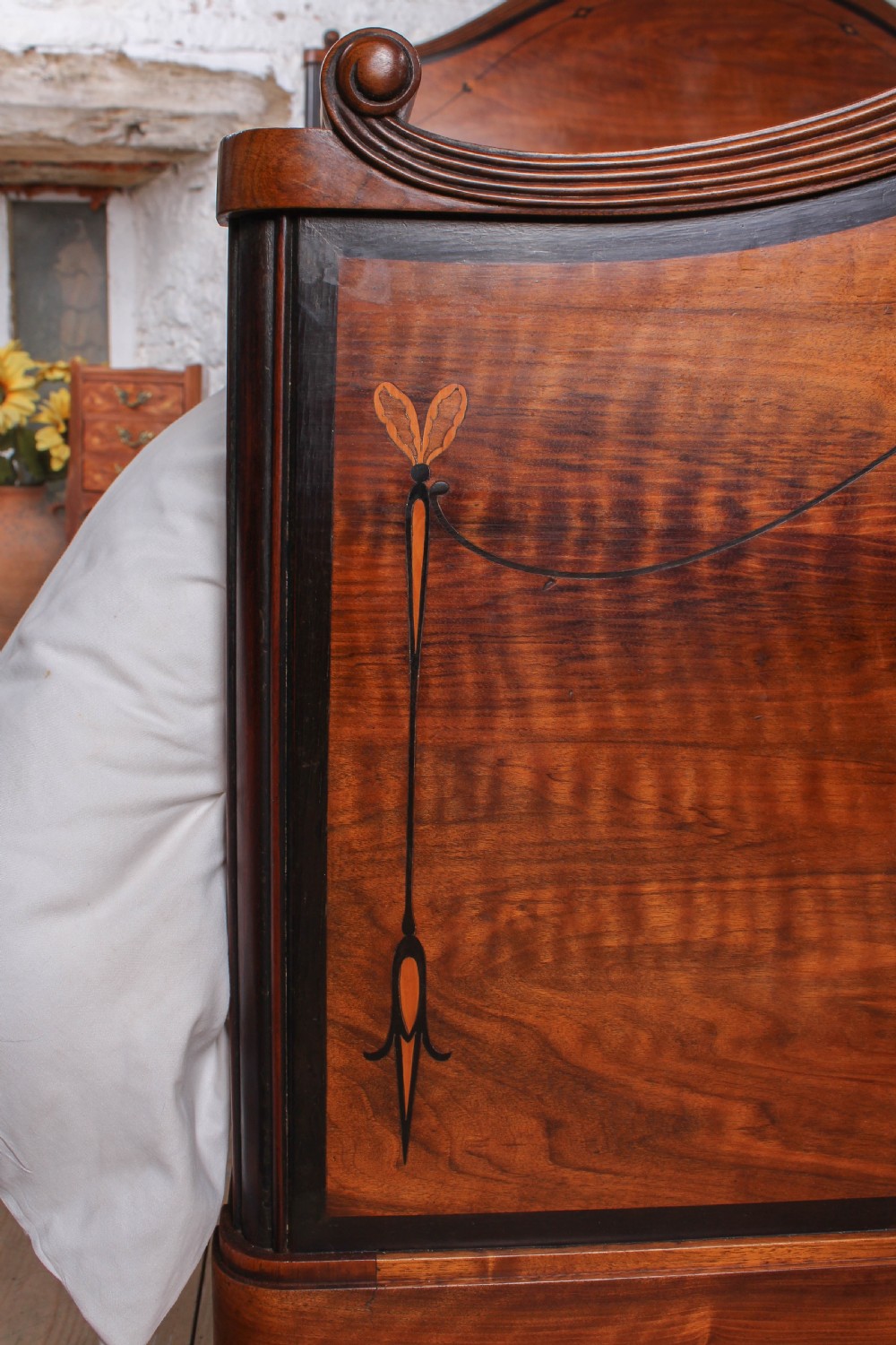 Charming Fruitwood Inlay Arts and Crafts King Size Bed View IV