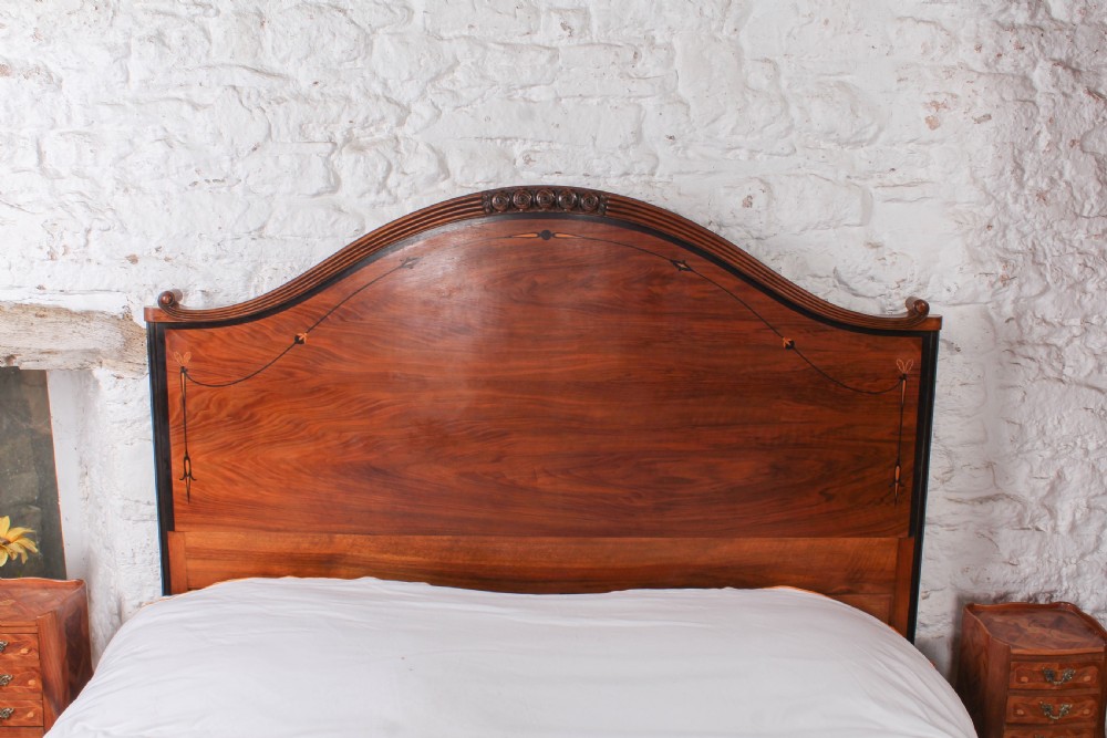Charming Fruitwood Inlay Arts and Crafts King Size Bed View V