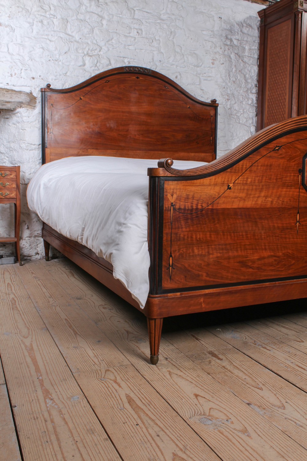 Charming Fruitwood Inlay Arts and Crafts King Size Bed View VI