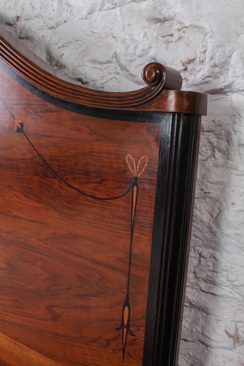 Charming Fruitwood Inlay Arts and Crafts King Size Bed View VII