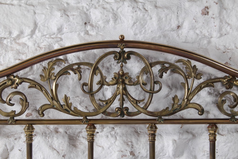 Stunning All Brass King Size Bed with Hand-Chased Foliate Detail View V