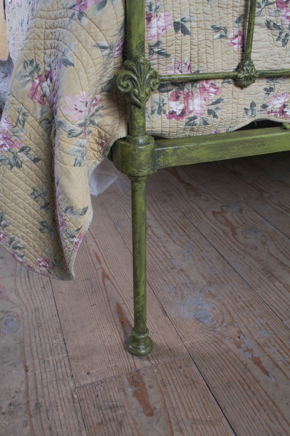 Charming Victorian Iron and Brass Double Bed in Gorgeous Greens View III