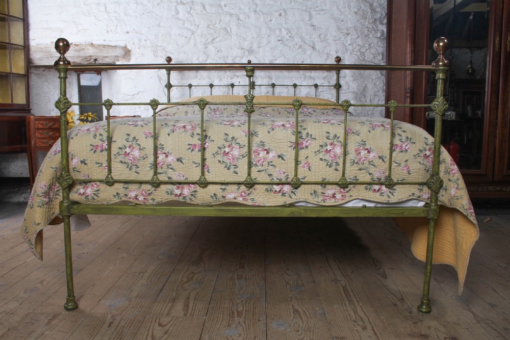 Charming Victorian Iron and Brass Double Bed in Gorgeous Greens View IV