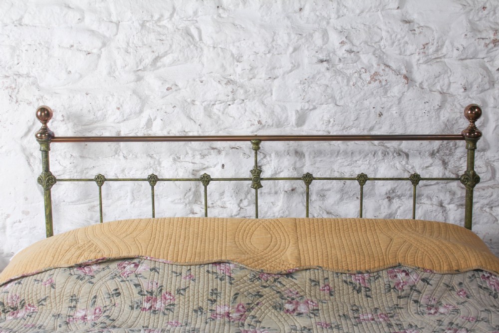 Charming Victorian Iron and Brass Double Bed in Gorgeous Greens View V