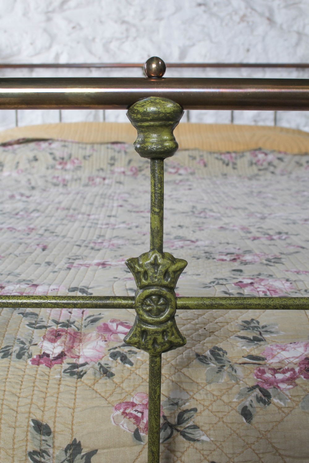 Charming Victorian Iron and Brass Double Bed in Gorgeous Greens View VI