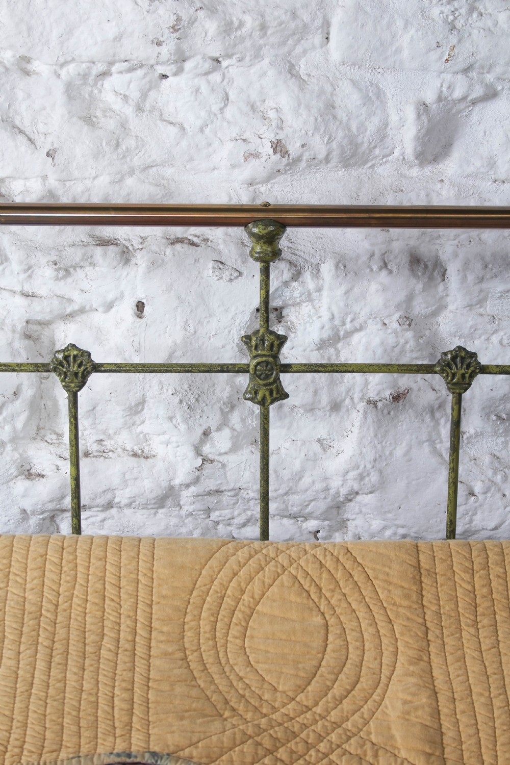 Charming Victorian Iron and Brass Double Bed in Gorgeous Greens View VII