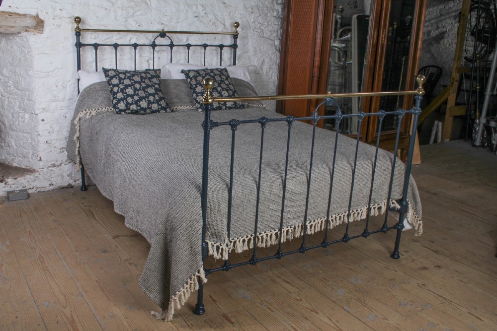 Tasteful Victorian Iron and Brass Double Bed with Nice Upstand