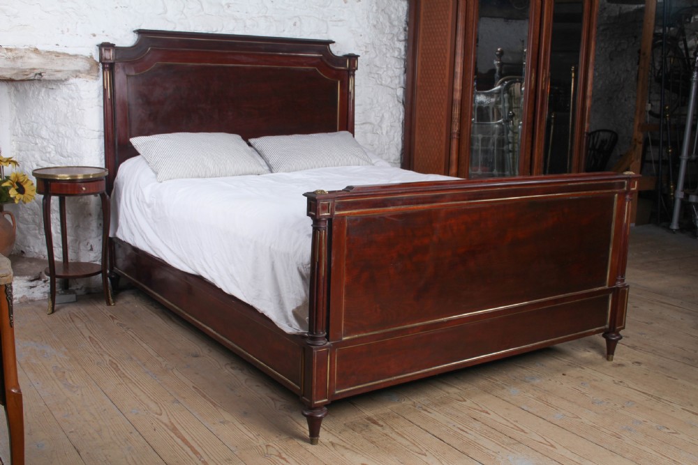Handsome King Size Mahogany Bed with Brass Inlay