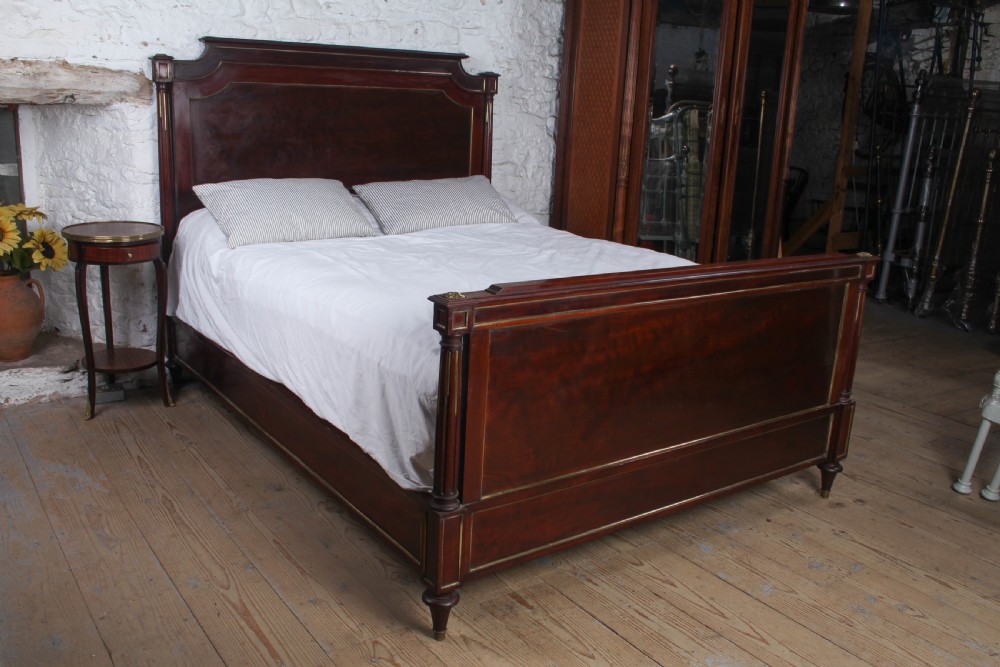 Handsome King Size Mahogany Bed with Brass Inlay View II