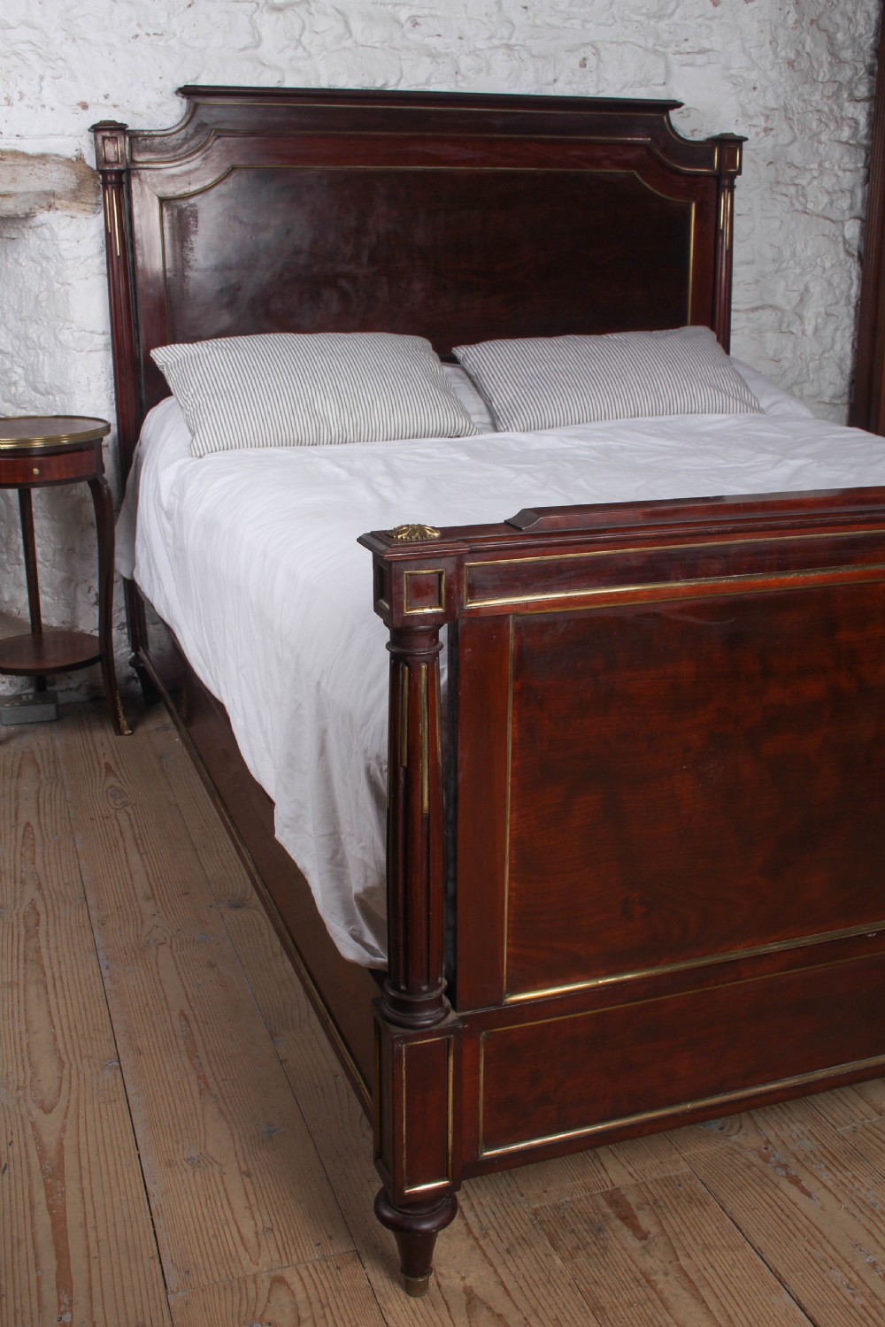 Handsome King Size Mahogany Bed with Brass Inlay View III
