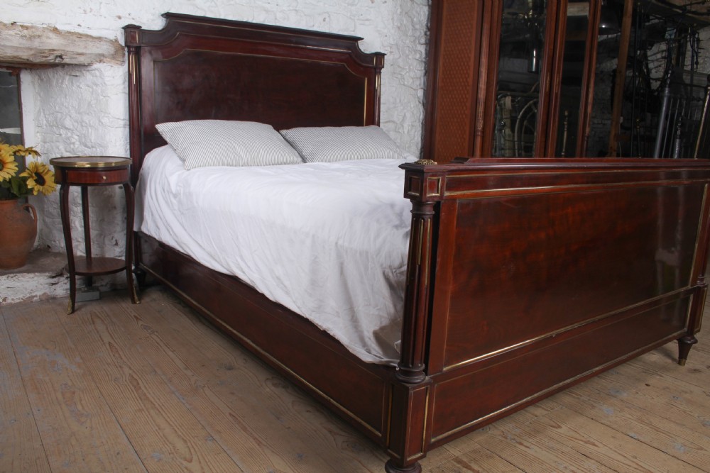 Handsome King Size Mahogany Bed with Brass Inlay View VI
