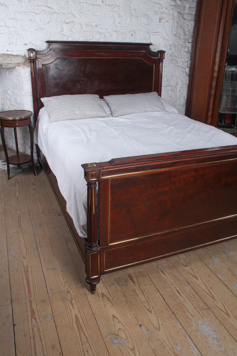 Handsome King Size Mahogany Bed with Brass Inlay View XI