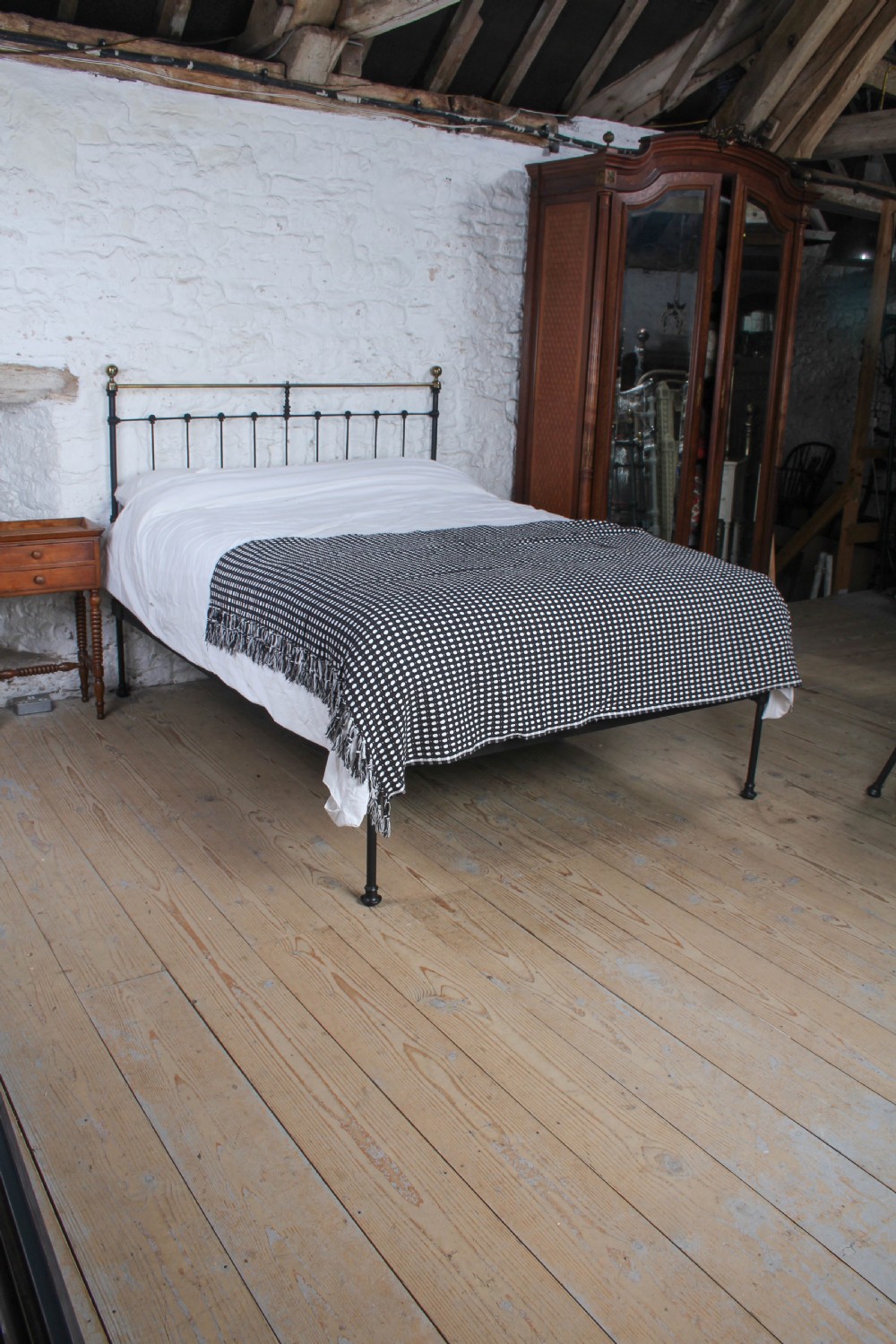 Victorian Black and Brass No End King Size Bed with Attractive Upstand.  View II
