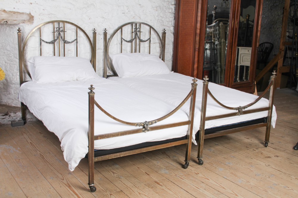 Spectacular Pair of Delightfully Shaped All Brass Single Beds (Can be Joined). 