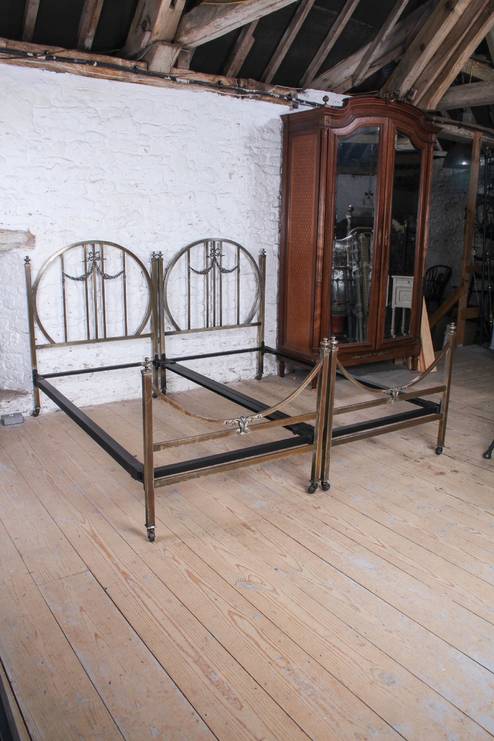 Spectacular Pair of Delightfully Shaped All Brass Single Beds (Can be Joined).  View II