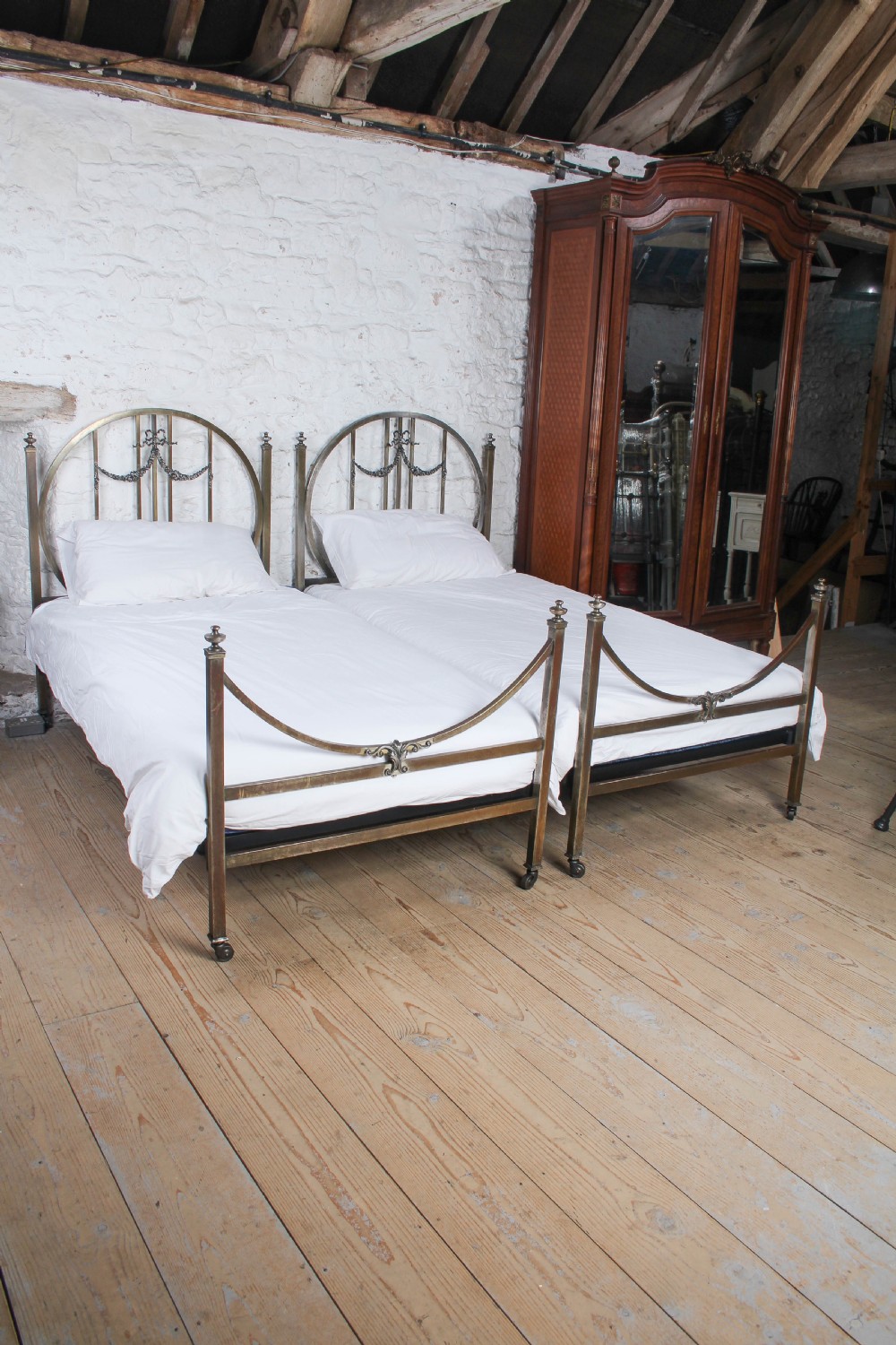 Spectacular Pair of Delightfully Shaped All Brass Single Beds (Can be Joined).  View VI